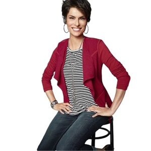 Chicos Womens Boiled Wool Jacket Size 0 (S - 4) Long Sleeve Renaissance Red